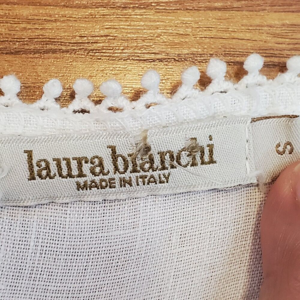 Laura Bianchi Small Italy Linen Top‎ Sleeveless Lace trim Coastal Travel Tank - Picture 5 of 8